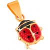 Šperky eshop - Prívesok zo žltého 14K zlata - vypuklá glazúrovaná červeno-čierna lienka S2GG167.05