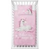 Detské obliečky do postieľky - Biely jednorožec na ružovom