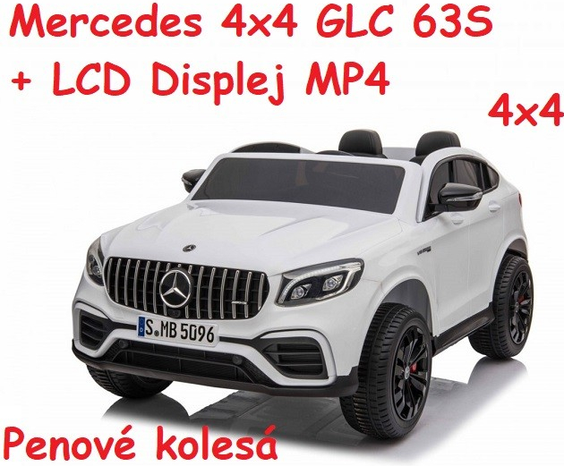 Joko Elektrické autíčko Mercedes 4x4 GLC 63S LCD Displej MP4 penové kolesá kožené sedadlo bielá