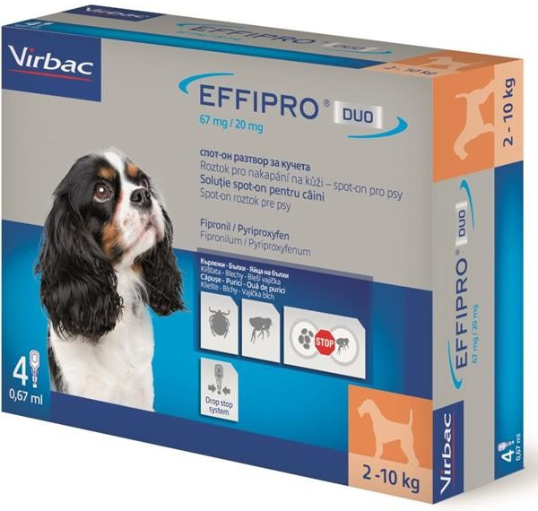 Virbac Effipro Duo spot-on Dog 67 mg S 2-10 kg 4 x 0,67 ml