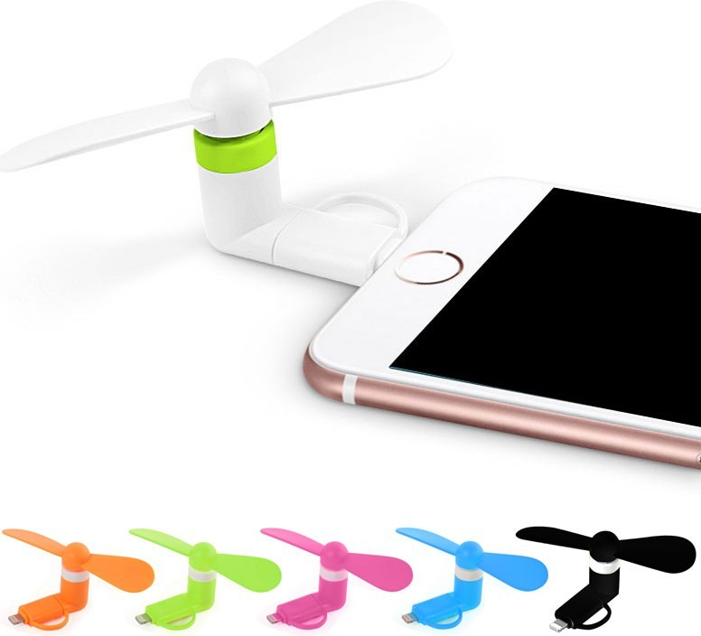 Mini ventilátor pre Android, iPhone 5S, 6S, 6S Plus 2 v 1