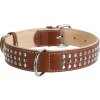 WAU DOG Plochý kožený obojok Soft hnedo béžový vybíjaný Obvod krku: dĺžka: 57 - 71 cm, širka: 35 mm