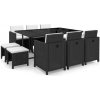 11-dielna vonkajšia jedálenská súprava s vankúšmi polyratan čierna