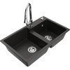 Mexen Tomas, 2-komorový granitový drez 800x500x190 mm a drezová batéria Elia, čierna-zlatá metalíza, 6516-75-670101-00