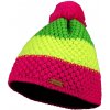 Bontis Trojfarebná pletená zimná čiapka s brmbolcom Neónovo ružová žltá zelená