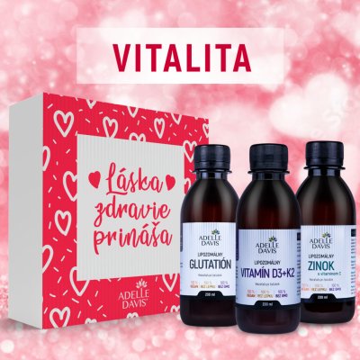 Adelle Davis Láska Zdravie Prináša balíček VITALITA Lipozomálny vitamín D3+K2, 200 ml, Lipozomálny Zinok s vitamín C, 200 ml Lipozomálny Glutatión, 200 ml