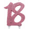 Sviečka číslo 18 ružová s glitrom 12,5 cm -