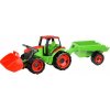 LENA Traktor se lžící a s vozíkem červeno zelený
