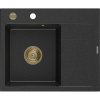 Mexen Ben, 1-komorový granitový drez 600x500x190 mm, ľavý + zlatý sifón, čierna-strieborná metalíza, 6522605000-73-G
