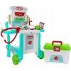 JOKO detský Lekársky stôl na kolesách s príslušenstvom sada pre malého doktora + lekársky vozík 3v1 zelený