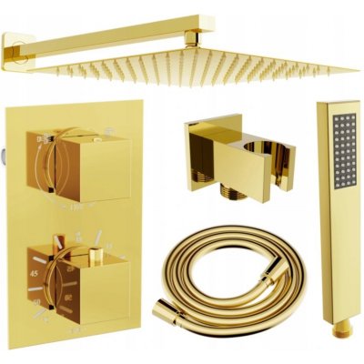 MEXEN/S MEXEN/S - Cube DR02 podomietkový sprchový SET + slim sprcha 25 cm, zlatý 77502DR0225-50