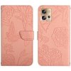Peňaženkové kožené puzdro Butterfly na Motorola Edge 30 Fusion - Ružová
