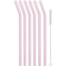 Vialli Design Súprava 6 ružových sklenených slamiek 23 cm