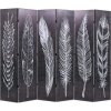 Skladací paraván 228x170 cm, potlač s pierkami, čierno-biely-ForU-245892