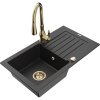 Mexen Pablo, granitový drez 752x436x161 mm, 1-komorový a drezová batéria Savita, čierna-strieborná metalíza, 6510-73-672601-50
