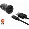 Nabíjačka do auta FIXED s výstupom 2xUSB a káblom USB/micro USB, 1 meter, 15W Smart Rapid Charge, čierna