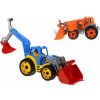 Teddies Traktor / nakladač / bager sa 2 lyžicami plast na voľný chod 2 farby v sieťke 16x35x16cm