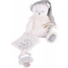 Darčeková sada plyšový medvedík s úchytom na cumlík a dečkou, sivý 20 cm