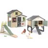 Set domček Priateľov a 230 cm šmykľavka s vodotryskom Friends Evo Playhouse Life Smoby rozšíriteľný a kurín pre sliepky s hniezdom a kŕmidlom