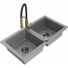 MEXEN/S MEXEN/S - Mario granitový drez 2-bowl vrátane batérie Aster, šedá 6504-71-73450-57-B