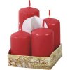 Adventné sviečky stupňovité matné červené Ø4x6/7/8/9 cm 4 ks