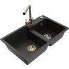 MEXEN/S MEXEN/S - Tomas granitový drez 2-bowl vrátane batérie Duero, čierna/zlatá metalik 6516-75-671600-50