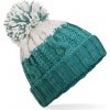 Beechfield Dvojfarebná pletená čiapka s brmbolcom - Emerald / biela