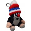 Moravská Ústředna - Krtko 9 cm sediaci, čiapka červená-trikolora, plyšový prívesok na karabinke