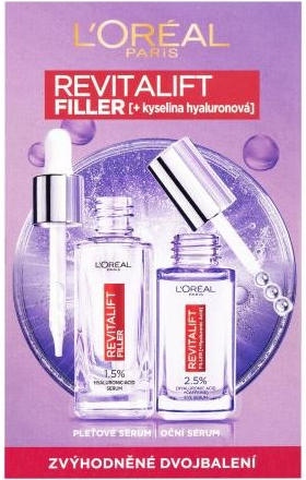 L\'Oréal Paris Revitalift Filler HA darčekový set pleťové sérum Revitalift Filler HA 1,5% 30 ml + očné sérum Revitalift Filler HA 2,5% 20 ml