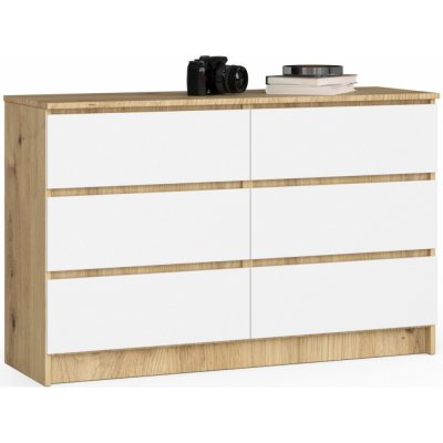 Ak furniture Komoda Kuba 120 cm 6 zásuviek dub artisan/biela