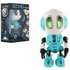 Teddies Robot ECHO opakující věty kovový 12cm modrý na baterie se zvukem se světlem v krabičce 10,5x15x5,5cm