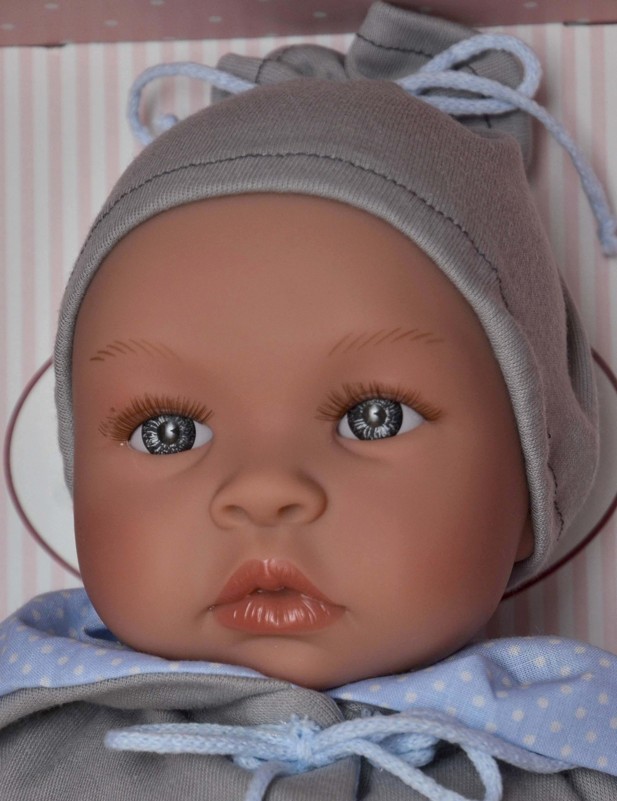 Asivil Realistické miminko LEO v soupravě s oboustrannou bundou