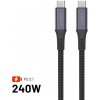 Nabíjací a dátový opletený kábel FIXED s konektormi USB-C/USB-C, PD 3.1, 1,2 m, USB4gen2 20Gbps, 4K60Hz, 240W, sivý