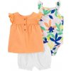CARTER'S Set 3dielny body kr. rukáv, tričko kr. rukáv, kraťasy Orange Flower dievča 12m
