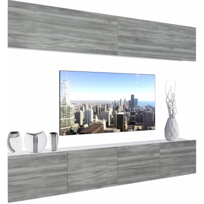Obývacia stena Belini Premium Full Version šedý antracit Glamour Wood LED osvetlenie Nexum 96