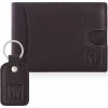 Pánska kožená peňaženka hnedá malá a kľúčenka darčeková sada