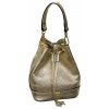 Bagger Kožená dámska mini kabelka v tvare mešca- zlatá crossbody + krátke ramienko 0194