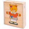 Drevená skladačka Rodina Medvede Šatník Emócie Montessori Krabička 72 ks