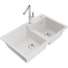 Mexen Tomas, 2-komorový granitový drez 800x500x190 mm a drezová batéria Flora, biela, 6516-20-670401-00
