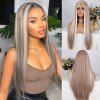 Dlhá šedivá parochňa s blond melírom Gloria so sieťkou (lace front)