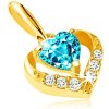 Šperky eshop - Zlatý prívesok 375 - zirkónový obrys srdca, modrý srdiečkový topás S2GG64.17