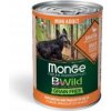 MONGE BWILD GRAIN FREE Mini Adult, Kačacie kúsky v omáčke s tekvicou a cuketou 400 g