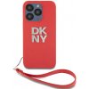 DKNY PU Leather Stack Logo Wrist Strap pre Apple iPhone 14 Pro, ružová