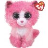 Maskot kočky TY, růžový, s kudrnatými vlasy Reagan, 24 cm