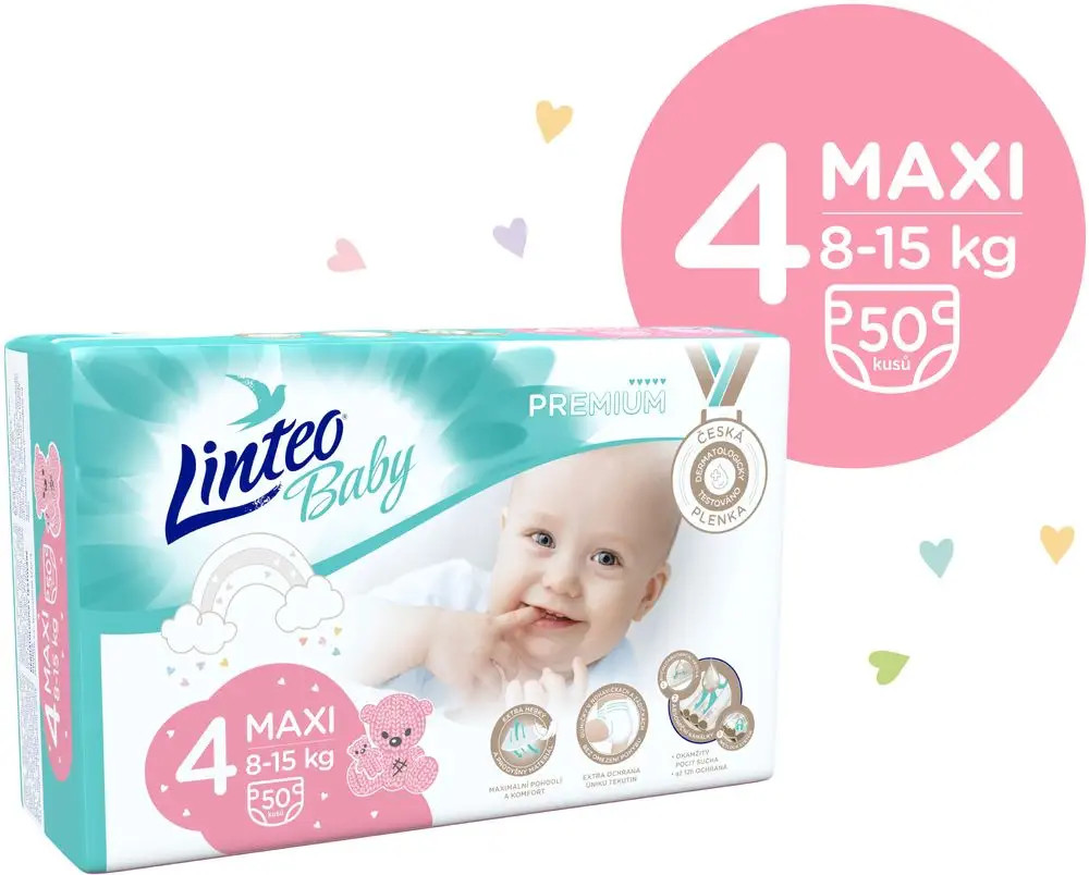 LINTEO Baby Prémium MAXI 8-15 kg 50 ks