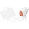 Zimní čepice na zavazování s bambulky + šál, Baby Nellys - bílá