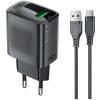 Acefast A90 nabíjačka 18W, USB-A, GaN, čierna + USB-A/USB-C kábel 1,2m