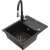 Mexen Enzo, 1-komorový granitový drez 576x465x174 mm a drezová batéria Savita, čierna-zlatá metalíza, 6506-75-672601-70-B