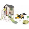 Set domček na pilieroch a hojdačka s traktorom House On Stilts Life Smoby rozšíriteľný s 1,5 m šmykľavkou s vodotryskom