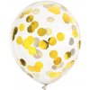 Balón s konfetami PartyDeco - Krúžky (zlaté) 30cm (6ks)